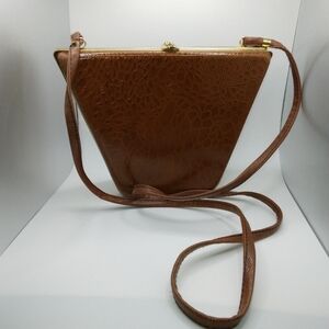 Vintage MCM Italian  Leather Embossed Croc, Trapeziod Purse, Read